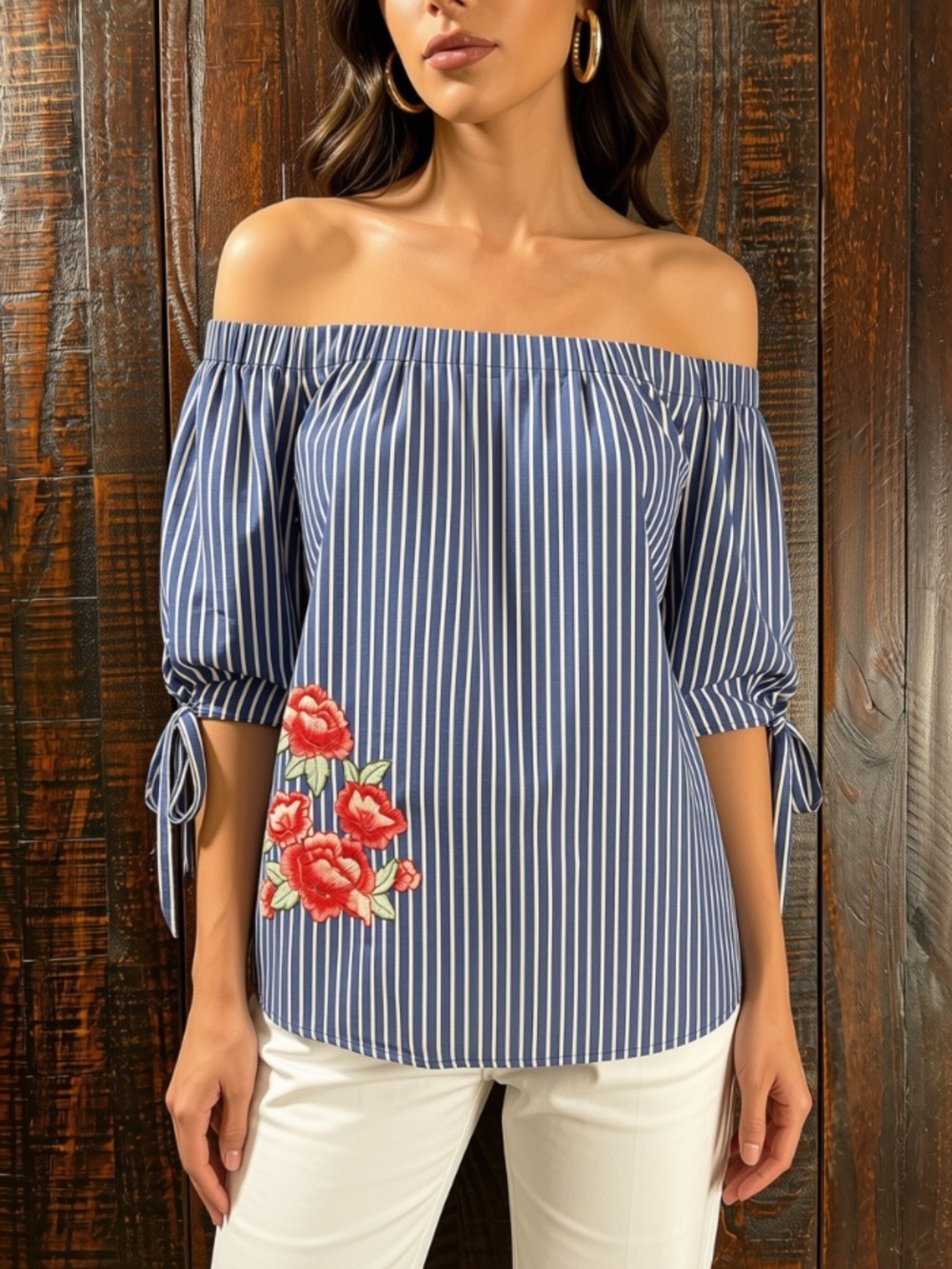 Kensie Blue Striped Off The Shoulder Top NWT Medium
